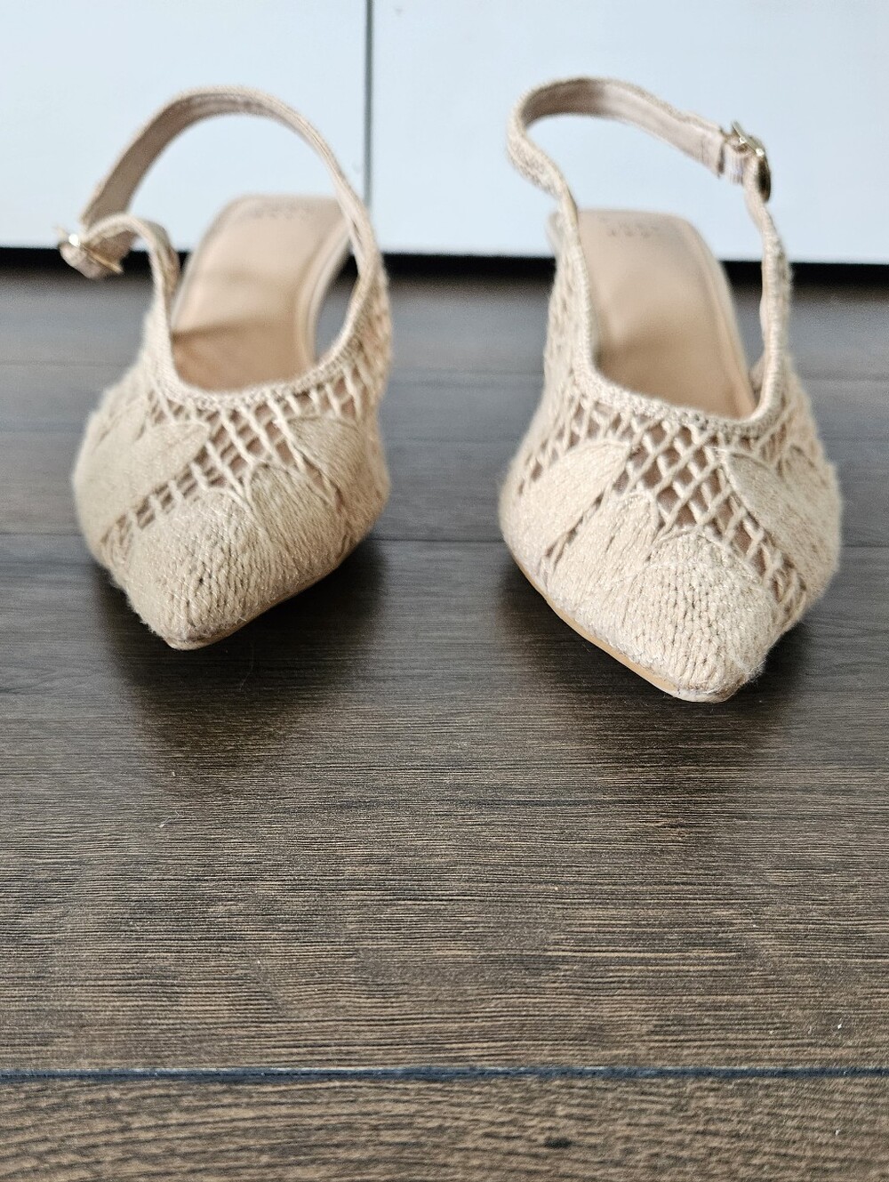 a.new.day Raffia Mesh Floral Slingback Kitten Heels Beige Size 8.5 w/ Box - Picture 7 of 13